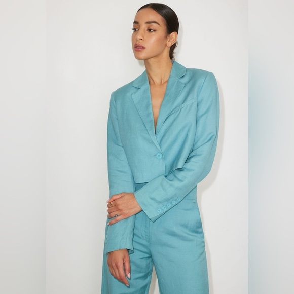 DYNAMITE NWOT Kora Cropped Linen Blazer Lined, size L - Picture 2 of 13